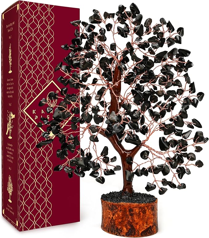 Black Obsidian Healing Crystal Tree Spiritual Gifts for Women, Handmade Home & Office Decor, Chakra Tree of Life Bring Positive Energy, Good Luck, Money, Yoga, Reiki Healing, Fathers Day Gifts for Dad