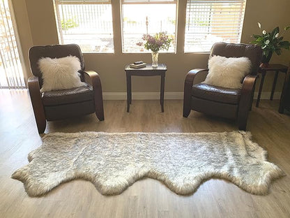 LAMBZY Faux Sheepskin Super Soft Hypoallergenic Silky Shag Rug for Living Room, Kids Room, Sofa (Quarto 4 Pelts Side by Side 3'x8', White/Black Tips)