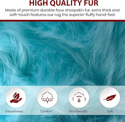 Free Shape Luxury Soft Fluffy Shag Area Rug Double Side by Side 3'x4', 90x120cm - Vegan Fur Ultra Soft Indoor Carpet Nursery Rugs for Bedroom Home Decor, Blue