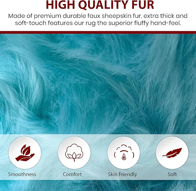 Free Shape Luxury Soft Fluffy Shag Area Rug Triple Side by Side 3'x6', 90x180cm - Vegan Fur Ultra Soft Indoor Carpet Nursery Rugs for Bedroom Home Decor, Blue