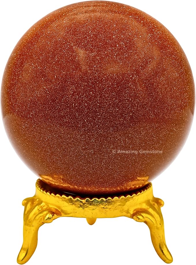 Amazing Gemstone Red Goldstone Crystal Ball with Stand - 1.5 Inches Crystal Sphere Meditation Balls for Witchcraft and Decorative Balls