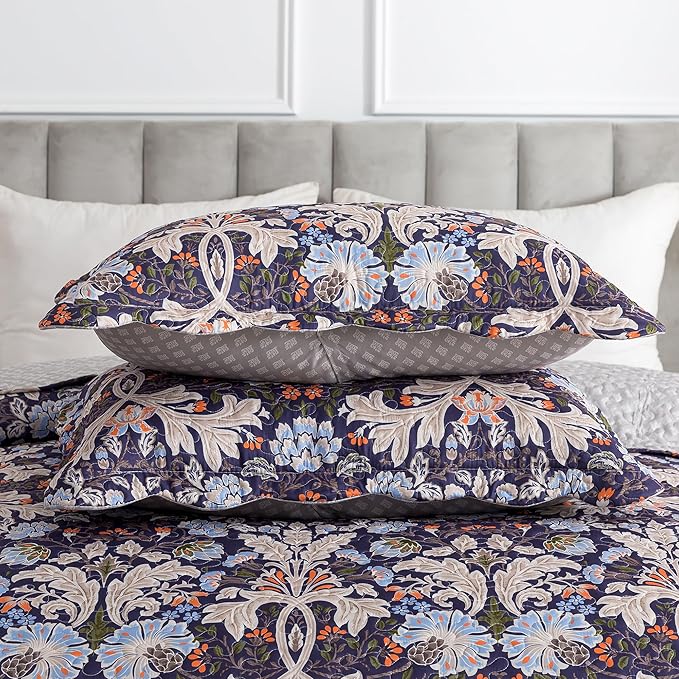 HoneiLife Quilt Set King Size - Microfiber Bedspread 3-Piece,Reversible Coverlet Lightweight Bedcover King Quilt Bedding Sets-Navy