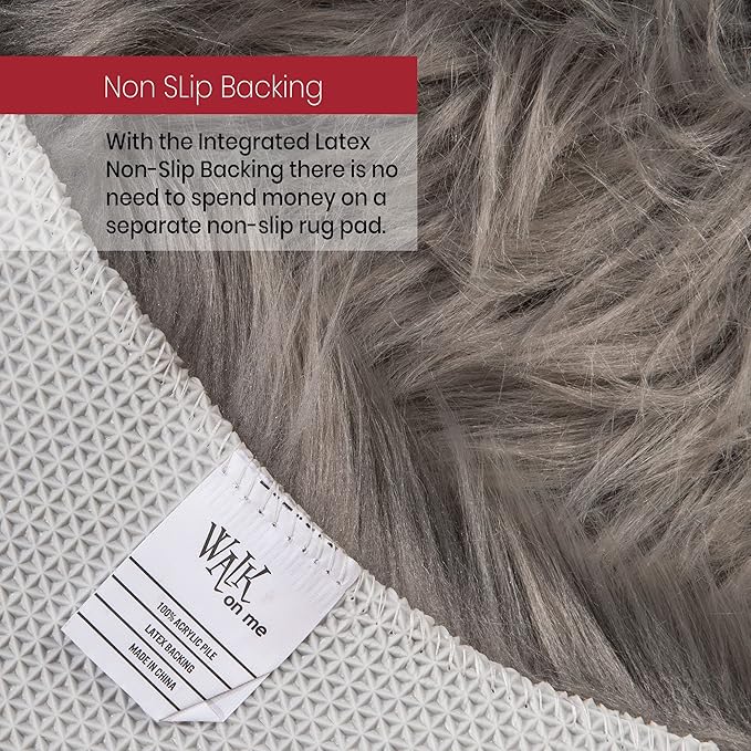 Silky Soft Faux Fur Shaggy Rug, 8 ft. x 10 ft. Gray Fluffy Sheepskin AreaRug, Rectangle Rug for Living Room, Bedroom, Kid's Room, or Nursery, Home Décor Accent, Machine Washable with Non-Slip Backing