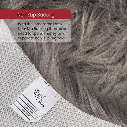 Silky Soft Faux Fur Shaggy Rug, 8 ft. x 10 ft. Gray Fluffy Sheepskin AreaRug, Rectangle Rug for Living Room, Bedroom, Kid's Room, or Nursery, Home Décor Accent, Machine Washable with Non-Slip Backing
