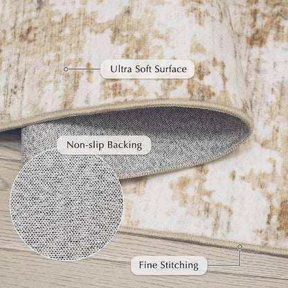FMFUNCTEX 3x5 Washable Area Rug Abstract Modern Neutral Brown Grey Non Slip Soft Low Pile Thin Accent Entryway Entrance Indoor Carpet for Living Room Bedroom Dining Office Nursery Bedside, Grey Gold