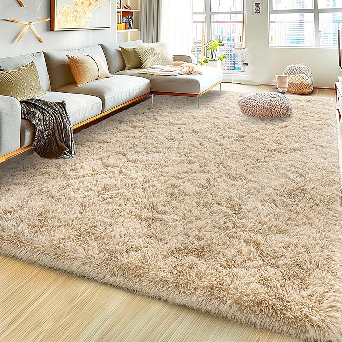 8x10 Large Area Rugs for Living Room, Ultra Fluffy Shag Rug for Bedroom, Modern Plush Soft Carpet for Girls Boys Kids Room Dorm Fuzzy Non Slip Rug for Home Decor Aesthetic, Camel