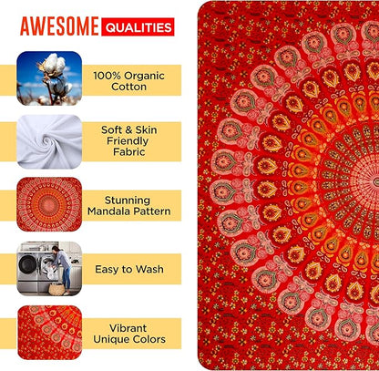 raajsee Red Tapestry- Best Mandala Wall Hanging- Bedding Tapestry For Bedroom Aesthetic-Size TWIN 140 X 210 CMS