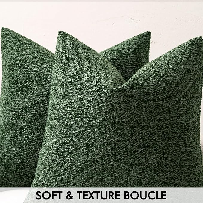 MIULEE Textured Boucle Throw Pillow Cover Christmas Dark Green Accent Solid Lumbar Pillow Case Decorative Soft Pack of 1 Couch Cushion Chair Sofa Bedroom Livingroom Home Decor,12x20 Inch