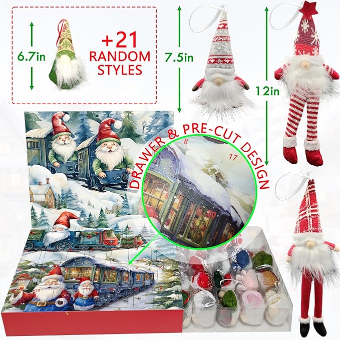 Gnome Christmas Advent Calendar 2025 Gifts Box for Adult Women Girls, 24 Day Christmas Countdown Calendar with Light-Up Handcraft Gnome Ornaments Decoration for Tree, Xmas Gifts for Women Girls Adults Friends