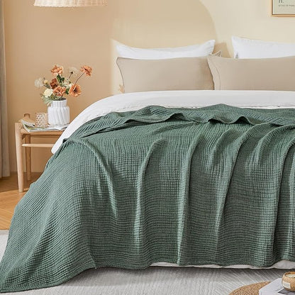 EMME Cotton Muslin Twin XL Blanket Breathable Gauze Soft Lightweight Blankets Adults Gifts for Women (Heather Forest Green, 66"x90")