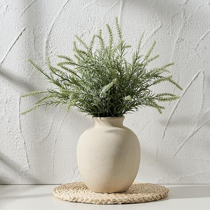 SIDUCAL Ceramic Decorative Flower Vase | 7.48 Inch Pottery Rustic Farmhouse Boho Vase for Home Decor, Table, Living Room, Bathroom, Coffee Desk, Shelf, Mantel Decoration, Wedding, White