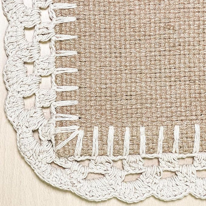 Chardin Home Woven Jute with Ivory Handcrafted Crochet Border Decorative Table Runner, 13x36 Inch, Artisanally Crafted Rustic Farmhouse Table Topper, Perfect for Tables