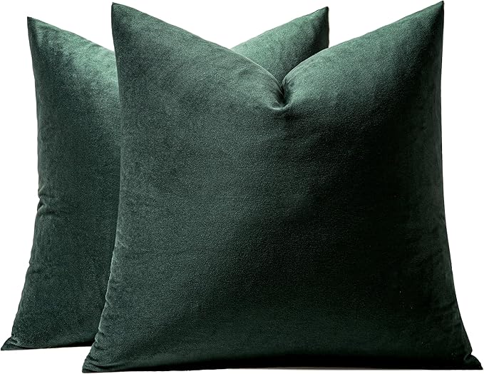 MIULEE Pack of 2 Velvet Pillow Covers Christmas Decorative Square Pillowcase Soft Solid Army Green Cushion Case Home Decor for Sofa Bedroom Couch Car 22x22 Inch
