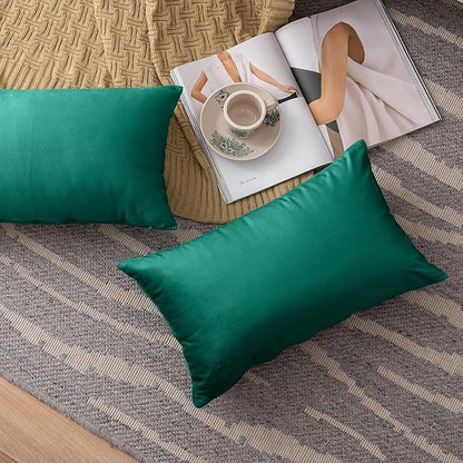 NiNi ALL Decorative Throw Pillow Covers Velvet 12x20 Inch Pack of 2 Teal Cushion Covers Soft for Couch Sofa Bedroom Living Room Outdoor