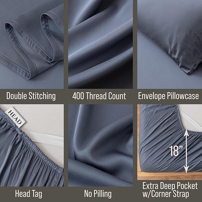 Bella Coterie Luxury Bamboo Viscose Full Size Sheet Set | 100% Organically Grown | Ultra Soft | Cooling for Hot Sleepers | 18" Deep Pocket [Slate Blue]