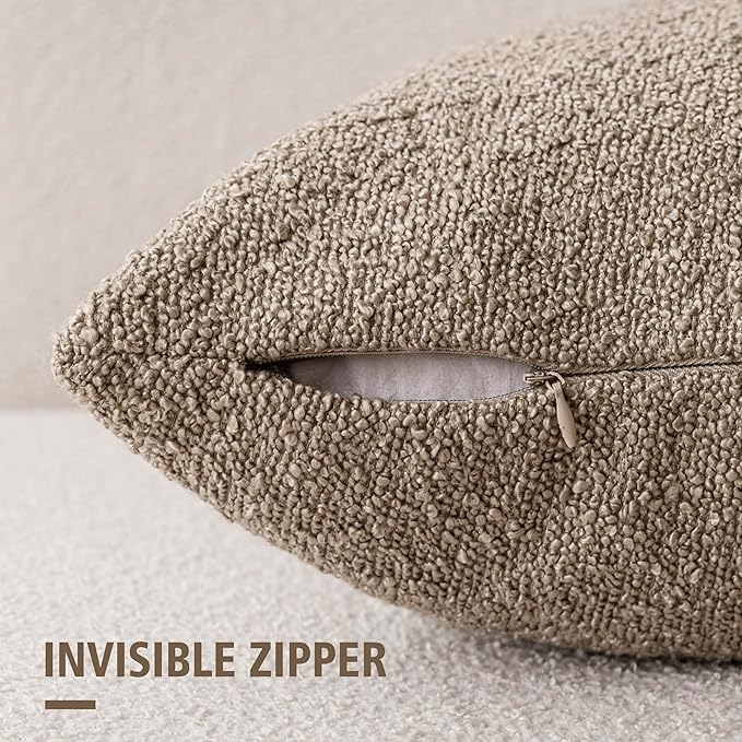 Foindtower Decorative Textured Boucle Throw Pillow Covers Accent Solid Pillow Cases Neutral Soft Cozy Couch Cushion Case for Chair Sofa Bedroom Living Room Home Decor 22x22 Inch,1PC,Light Khaki Tan