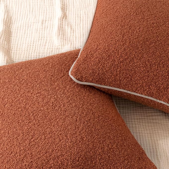 Amazon Basics Boucle Throw Pillow Covers for Couch, Living Room, Home Decor with Hidden Zipper, Brown, 18×18in, Pack of 2