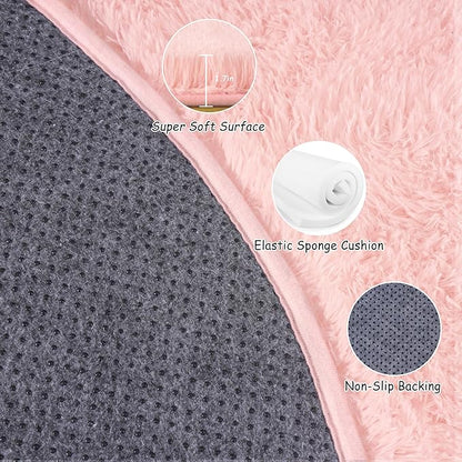 Round Fluffy Rugs 8Ft for Girls Bedroom, Pink Shag Circle Kids Rug Non-Slip for Bedside Dorm Nursery Playroom, Soft Cute Area Rugs for Living Room Decor