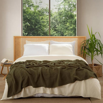 Muslin Blanket - Pure 100% Turkish Cotton Airy Soft Light Versatile Gauze Throw Blanket for Bed, Couch, Sofa (Khaki Green, Twin XL Size (71" x 95" inch))