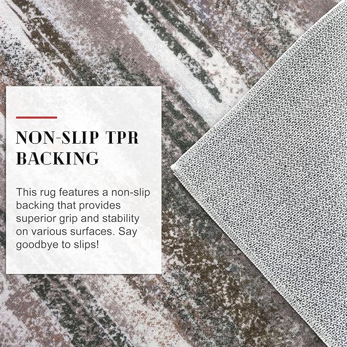Modern Abstract Small Area Rug Indoor, Dark Light Brown White 3x5 Washable Rug Non-Slip Soft Entryway Rug Kitchen Mats Thin Print Faux Wool Floor Carpet Throw Rugs for Entrance Bedroom