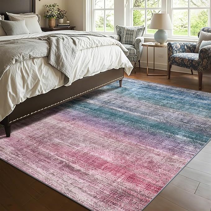 Kokia Abstract Washable Area Rug Living Room Washable 4x6 Non-Slip Stain Resistant Colorful Living Room Rug Soft Indoor Vibrant Red Carpet for Bedroom Room Decor, Oslo Orchid