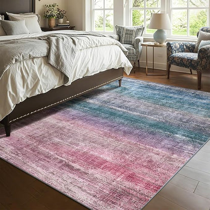 Kokia Abstract Area Rug Living Room 5x7 Colorful Washable Large Rug Bedroom Living Room Under Dining Table Soft Non Slip Stain Resistant Red Carpet Room Decor, Oslo Orchid