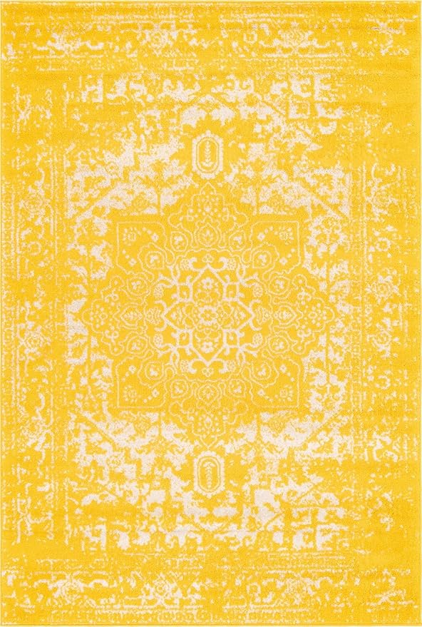 Rugs.com Arlington Collection Rug – 6' x 9' Yellow Medium-Pile Rug Perfect for Living Rooms, Large Dining Rooms, Open Floorplans