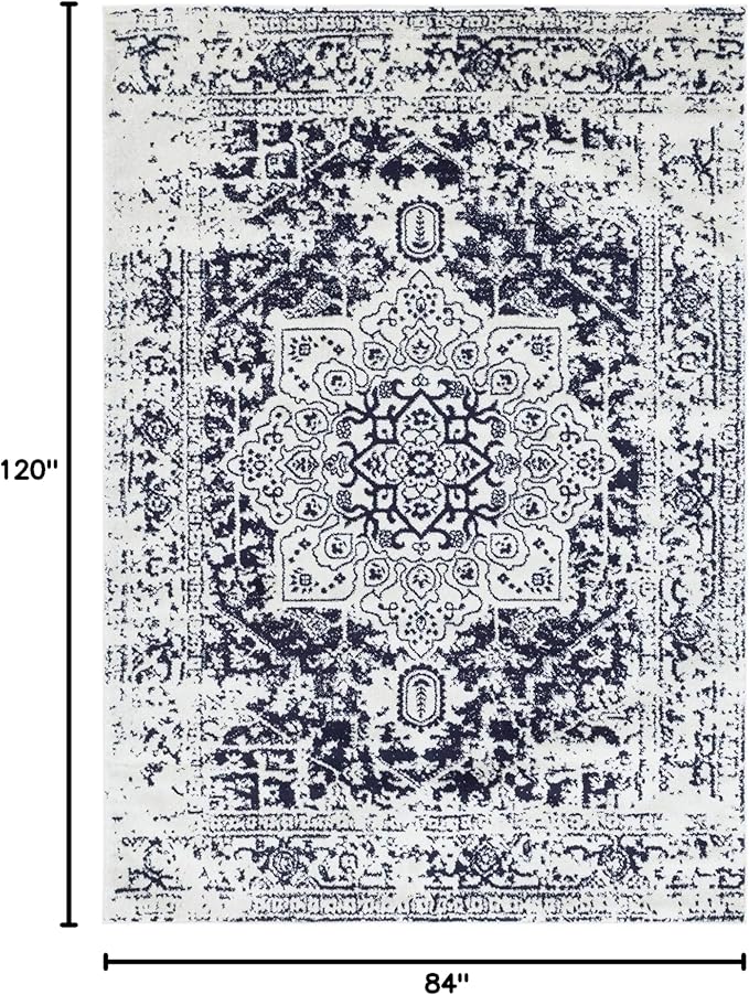 Rugs.com Arlington Collection Rug – 7' x 10' Blue Medium-Pile Rug Perfect for Living Rooms, Large Dining Rooms, Open Floorplans