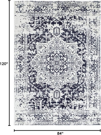 Rugs.com Arlington Collection Rug – 7' x 10' Blue Medium-Pile Rug Perfect for Living Rooms, Large Dining Rooms, Open Floorplans