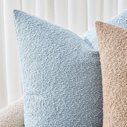 Woaboy Pack of 2 18x18 Inch Decorative Boucle Throw Pillow Covers Textured Square Pillowcaes Accent Solid Cozy Soft Cushion Covers Home Decor for Sofa Couch Living Room Home Decor,Coastal Light Blue