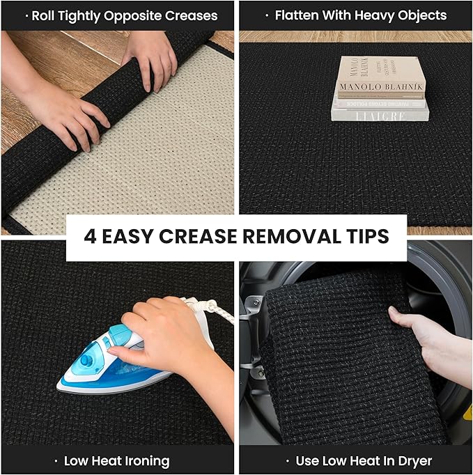 IOHOUZE Washable Area Rug 6x9 Non Slip Rubber Backed Rugs for Living Room, Dining Room Rugs Bedroom Rug, Woven Indoor Floor Carpet for Living Room Nursery Office, Black/Grey