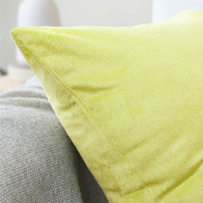 Encasa XO Velvet Throw Pillow Covers 16x16 in (40x40 cm) - Pale Lime - No Inserts, Pack of 2 Cases | Solid Plain Dyed Soft & Smooth, Square Decorative Cushion Covers for Living & Bedroom