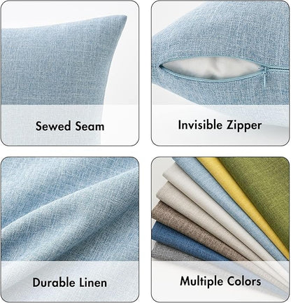 MIULEE Pack of 2 Decorative Linen Burlap Textured Pillow Covers Farmhouse Boho Accent Pillowcases Spring Coastal Home Decor for Couch Sofa Bedroom Living Room 22x22 Inch Light Blue