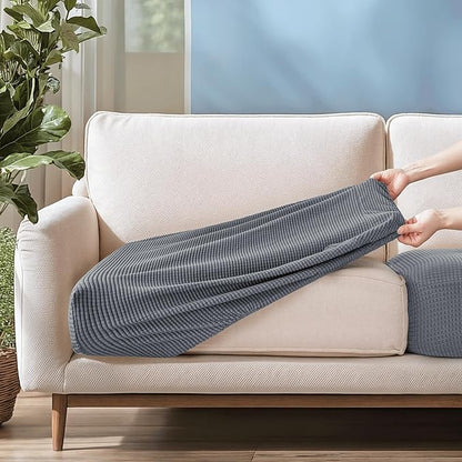 CHUN YI Medium Couch Cushion Cover Stretch for Loveseat, Sofa Seat Slipcovers for Pets, Suitable for Armchair Loveseat Sofa with Spandex Jacquard Washable Fabric(Medium,Light Grey)