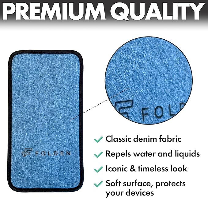 Folden Airplane Phone Holder, Flexible Cell Phone Holder, Folding Cellphone Stand for Desk, Bed, Office, Treadmill - Airplane Gadgets for Long Travel Accessories - Plane Essentials (Blue Denim)