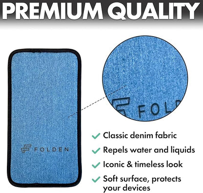 Folden Airplane Phone Holder, Flexible Cell Phone Holder, Folding Cellphone Stand for Desk, Bed, Office, Treadmill - Airplane Gadgets for Long Travel Accessories - Plane Essentials (Blue Denim)