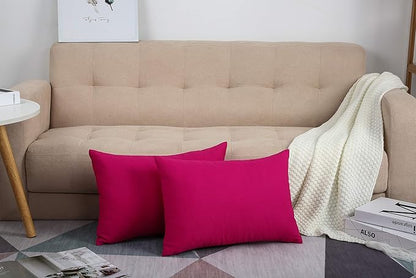 TangDepot Cotton Solid Throw Pillow Covers, 12" x 20" , Brilliant Rose, 1 Count (Pack of 1)