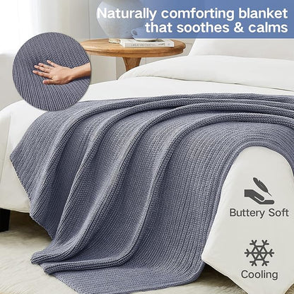 Guohaoi Knitted Weighted Blanket for Adults (Light Grey 50"x75" 12lbs) No Beads Cooling Throw Blanket for Hot Sleepers, Home Decor Breathable Chunky Knit Heavy Blanket Use on Full Size Bed