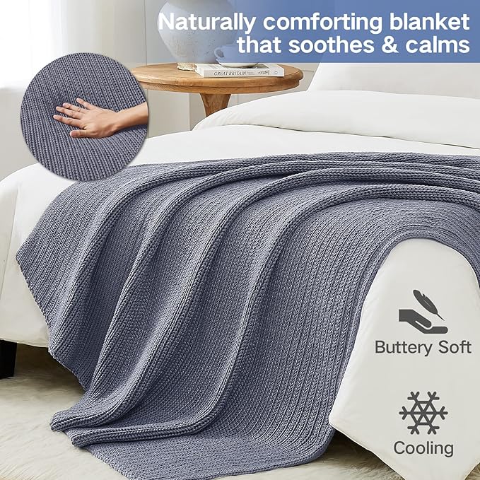 Guohaoi Knitted Weighted Blanket for Adults (Light Grey 48"x72" 20lbs) No Beads Cooling Throw Blanket for Hot Sleepers, Home Decor Breathable Chunky Knit Heavy Blanket Use on Full Size Bed