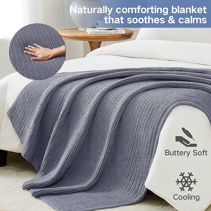 Guohaoi Knitted Weighted Blanket for Adults (Light Grey 60"x80" 17lbs) No Beads Cooling Throw Blanket for Hot Sleepers, Home Decor Breathable Chunky Knit Heavy Blanket Use on Queen/King Size Bed