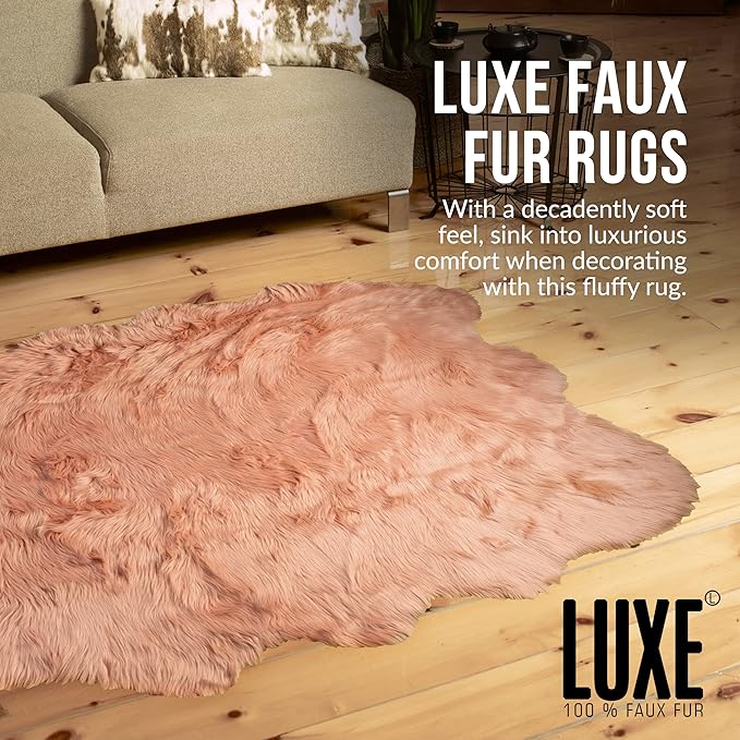 Luxe Gordon Faux Fur Rug with Soft and Fluffy Pile | Machine Washable Living Room Rug with Anti-Slip Backing | Cruelty-Free Area Rugs for Office or Bedroom, Dusty Rose, 4 ft x 6 ft