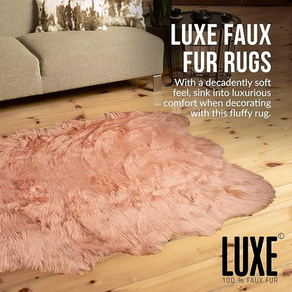 Luxe Gordon Faux Fur Rug with Soft and Fluffy Pile | Machine Washable Living Room Rug with Anti-Slip Backing | Cruelty-Free Area Rugs for Office or Bedroom, Dusty Rose, 4 ft x 6 ft