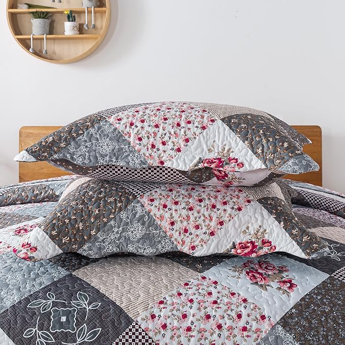 HoneiLife Oversized King Bedspreads 120x120-3 Pcs California King Quilt, Extra Large Quilt Sets All Season Use,Rustic Bedding Sets King Size,Reversible Coverlet Lightweight Bed Cover, Grey