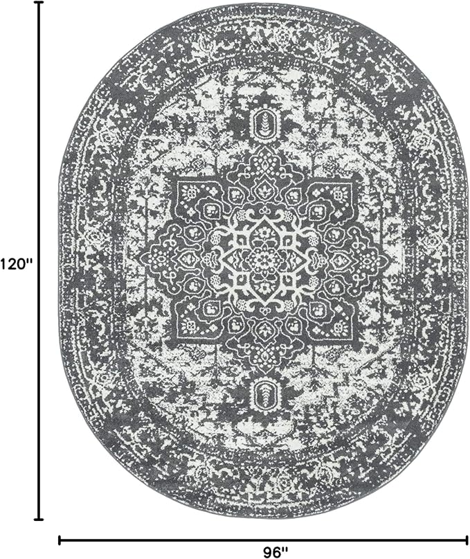Rugs.com Arlington Collection Rug – 8' x 10' Oval Dark Grey Medium-Pile Rug Perfect for Living Rooms, Large Dining Rooms, Open Floorplans