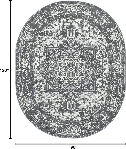 Rugs.com Arlington Collection Rug – 8' x 10' Oval Dark Grey Medium-Pile Rug Perfect for Living Rooms, Large Dining Rooms, Open Floorplans