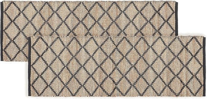 REDEARTH · Jute Cotton Area Rug, Sustainable Handwoven, Non-Shedding, Soft & Durable – Reversible, Neutral Tones for Home Décor in Living Room, Dining, Bedroom (Sierra Loom Black, 2'x6'), Set of 2