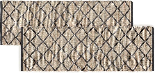 REDEARTH · Jute Cotton Area Rug, Sustainable Handwoven, Non-Shedding, Soft & Durable – Reversible, Neutral Tones for Home Décor in Living Room, Dining, Bedroom (Sierra Loom Black, 2'x6'), Set of 2