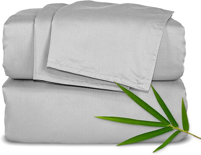 Pure Bamboo Twin XL Sheets, Genuine 100% Organic Viscose Derived from Bamboo Bed Sheet Set, Luxuriously Soft & Cooling, Double Stitching, 2 Year Quality Promise (Twin XL, Silver Pearl)