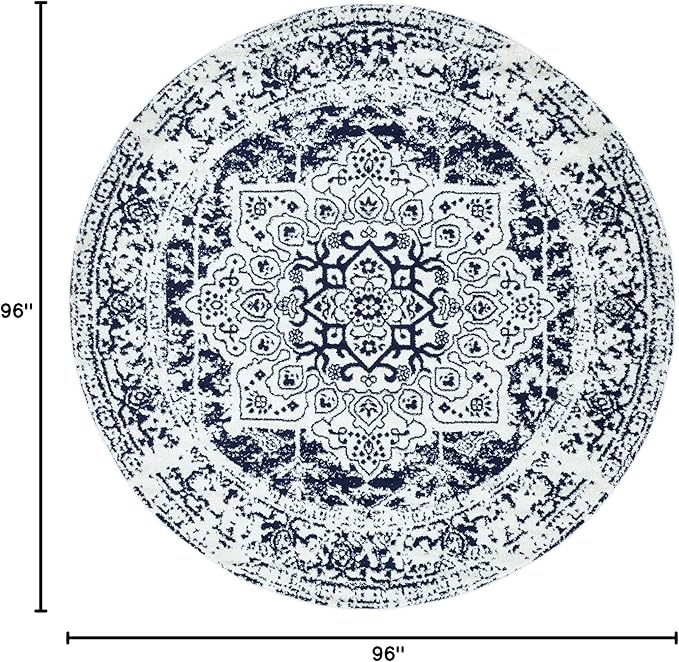 Rugs.com Arlington Collection Rug – 8 Ft Round Blue Medium-Pile Rug Perfect for Kitchens, Dining Rooms