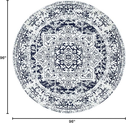 Rugs.com Arlington Collection Rug – 8 Ft Round Blue Medium-Pile Rug Perfect for Kitchens, Dining Rooms